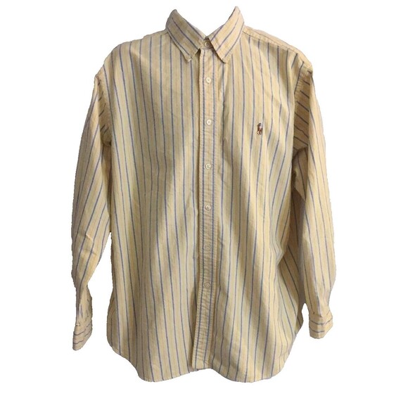 VTG RALPH LAUREN Classic FIT Button Up Shirt Sz 17.5 Large Yellow Striped Preppy - Picture 9 of 9